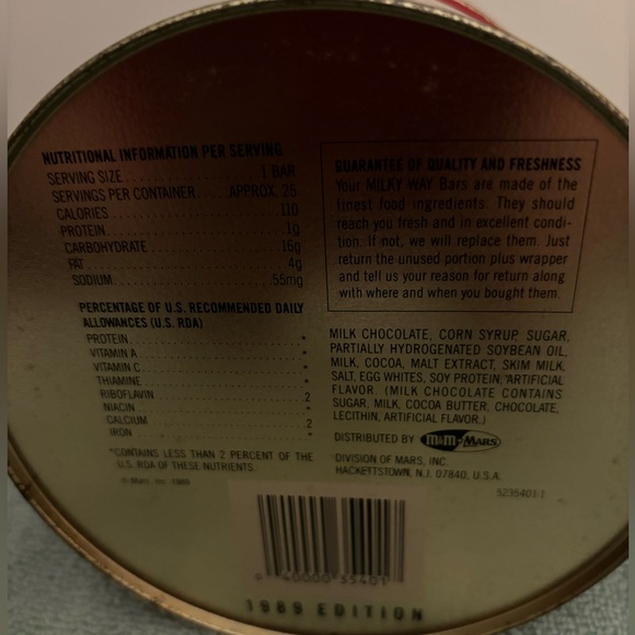 Vintage 1989 Advertising Milky Way Collector Metal Tin - Picture 2 of 3